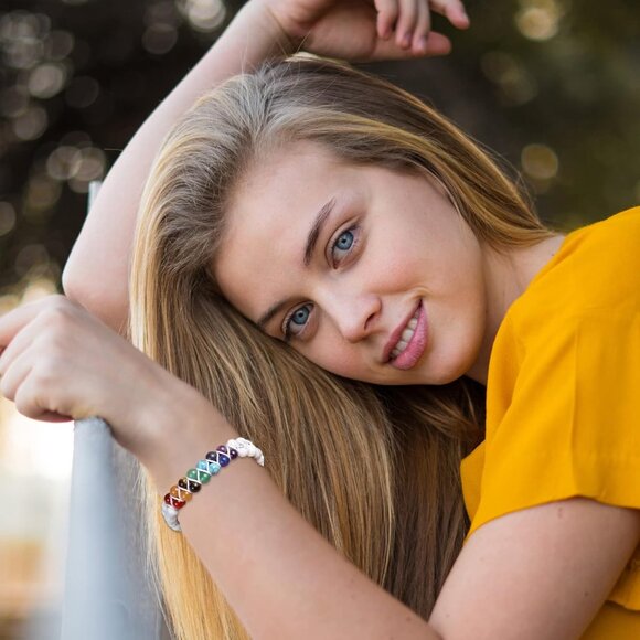 White Turquoise Crystals Yoga Stone Bead Chakra Relax Bracelet for Womens Mens - Picture 4 of 8